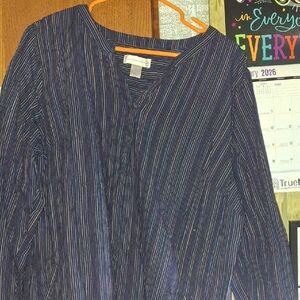 Christopher & Banks Navy Striped Blouse